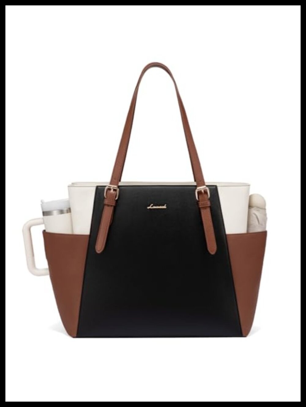 Full Grain Leather Laptop Tote Bag 15.6 Inch Work Briefcase Water Bottle Pocket